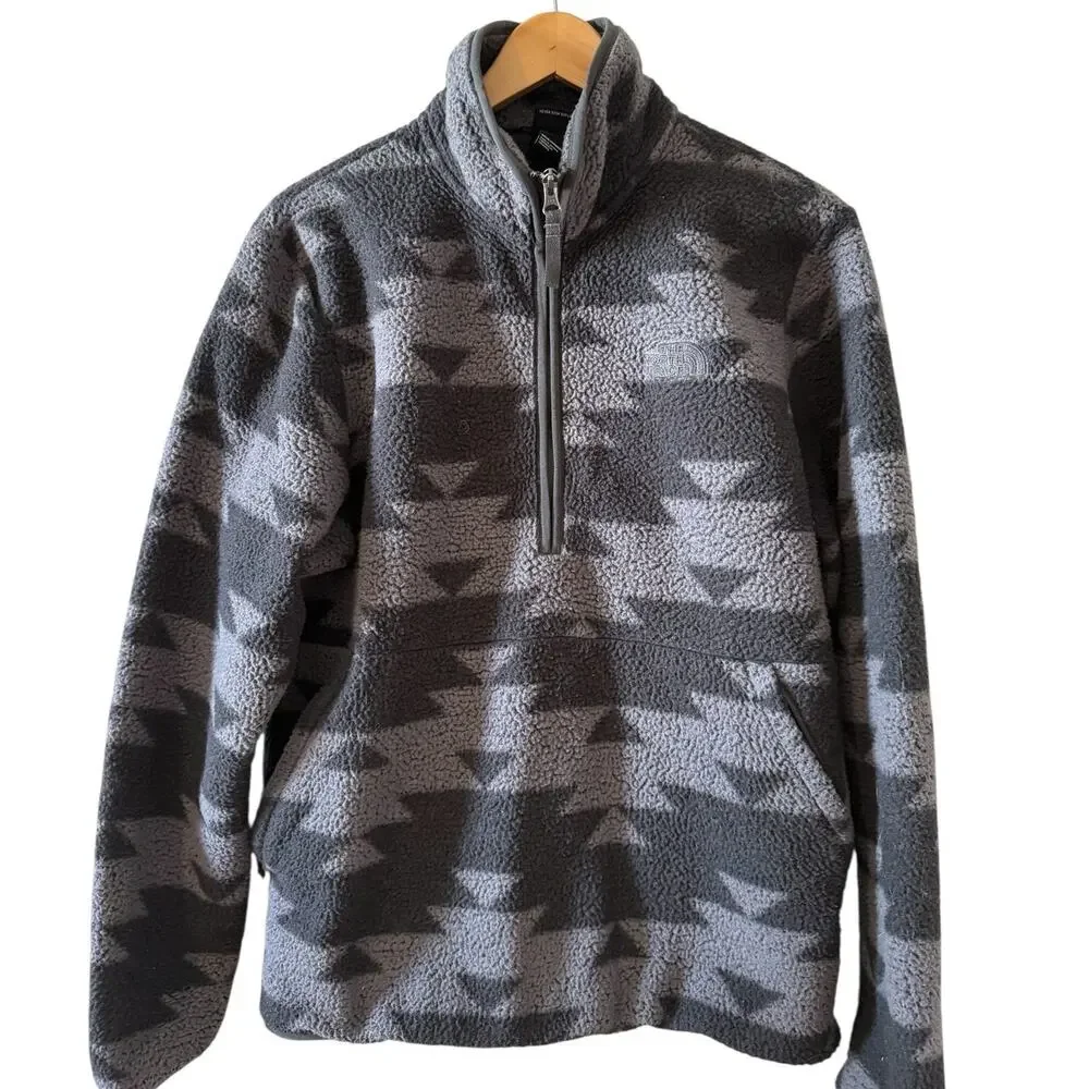 The North Face Campshire Half Zip Sherpa Jacket Gray Aztec Print M